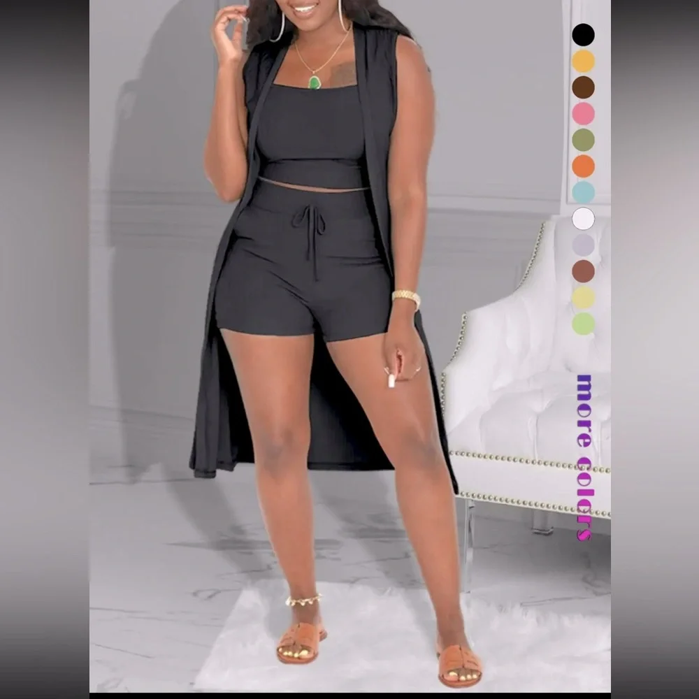 Loungewear 3 piece Set Top Shorts Duster Boutique New Comfy Soft Stretchy - Picture 4 of 16